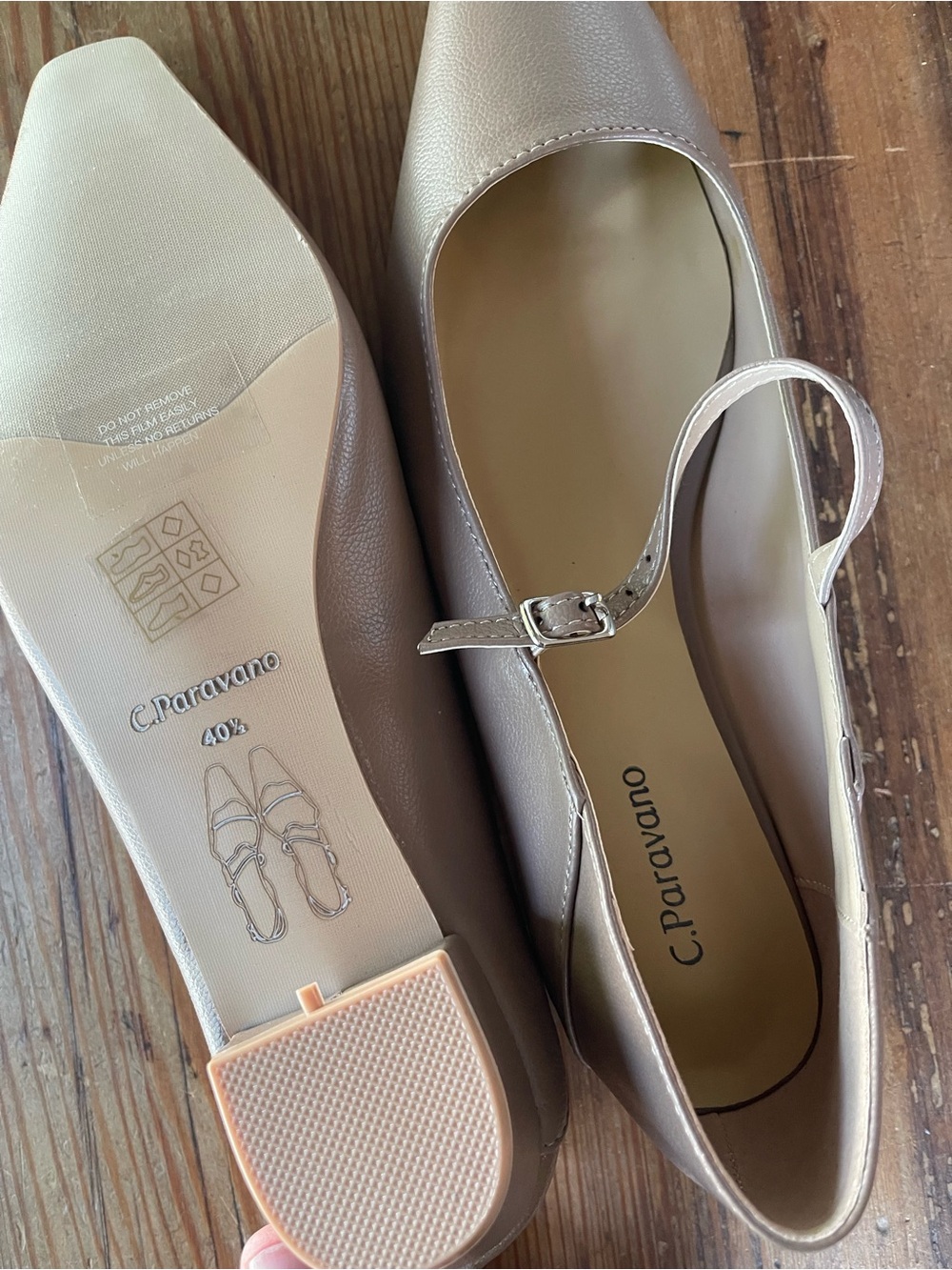 C. Paravano Taupe Mary Jane Flats with Buckle Strap